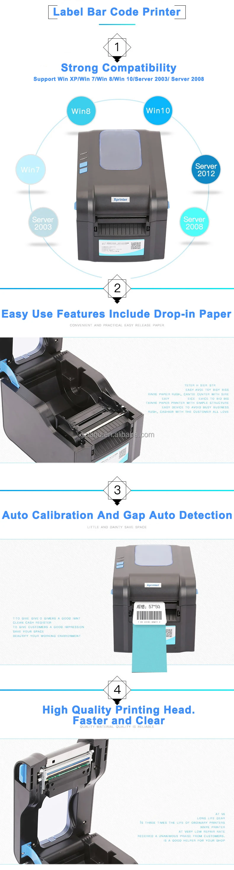 Xprinter XP-370B 370BM 80MM Thermal Barcode Printer Black 152mm/sec ...