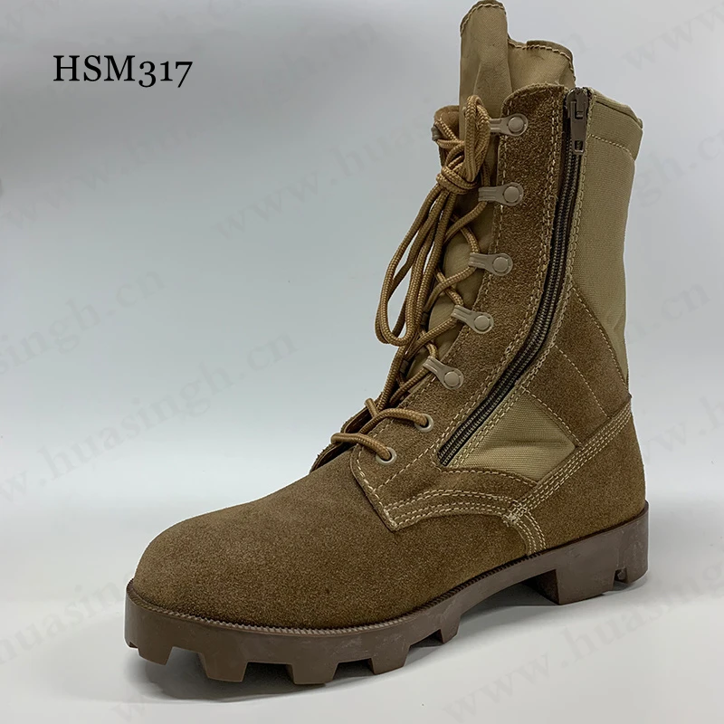 LXG,outdoor training coyote color 8 inch anti-corrosion combat boots cheap price strong grip tactical boots with side zipper HSM
