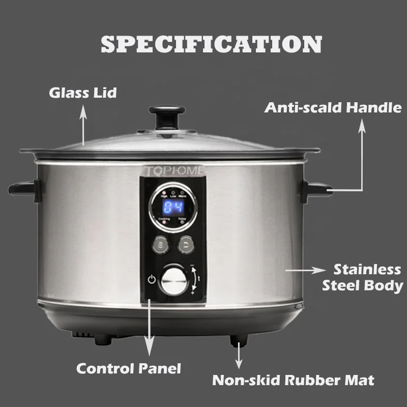 6.5l Multifunction Slow Cooker Aluminium Inner Pot Programmable Digital Display Slow Cooker