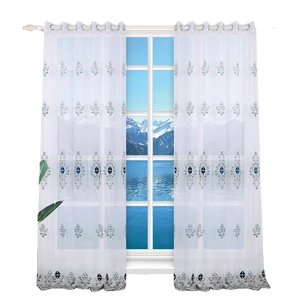 Modern Style Customized Window Sheer Curtain Embroidered Ready Made Curtain for Living Room