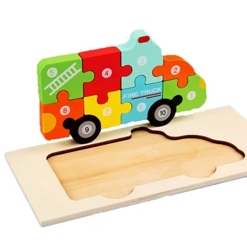 Wooden Cartoon 3D Dinosaur Animal Car Jigsaw Puzzle Board Games Baby Diy Early Educational Montessori Toys For Kids Boys Girls