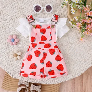 2026 Summer Kids Girl Casual Romper Suspender Shorts Set Two-Piece Print Baby Clothes for Kids
