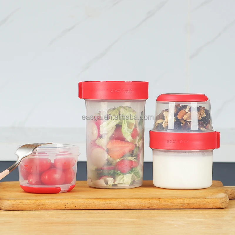 Portable Yogurt Salad Fruit Complementary Double Layer 2 Way Container Storage Salad Cup with Screw Lid