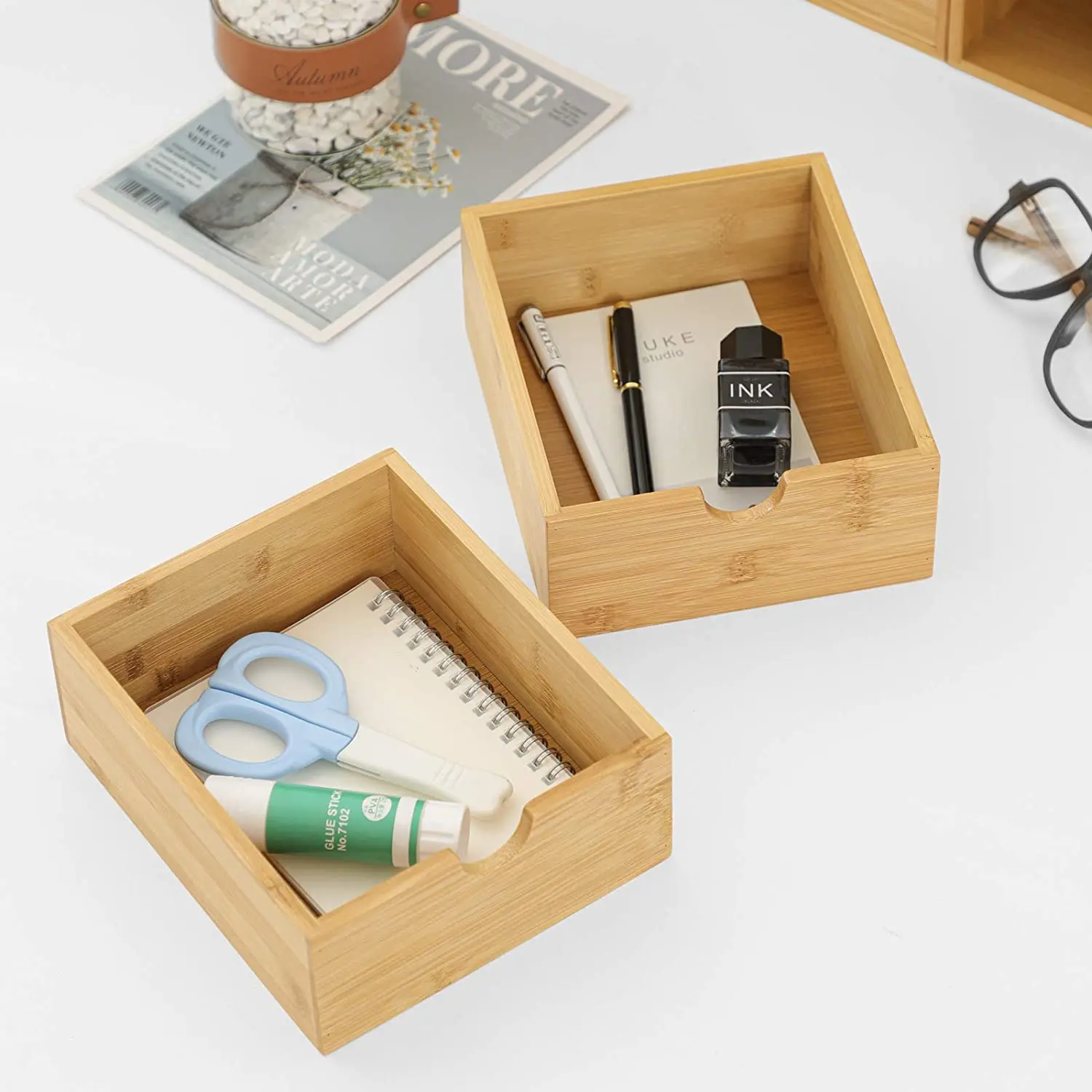 Bamboo Wood Desk Organizer With Drawer,Multifunctional Desktop File ...