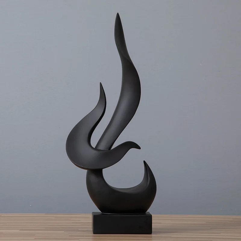 Sculpture Flamme Noire En Résine - 30x10,7x5 Cm - Décoration Moderne Salon, Bureau, Salle à Manger