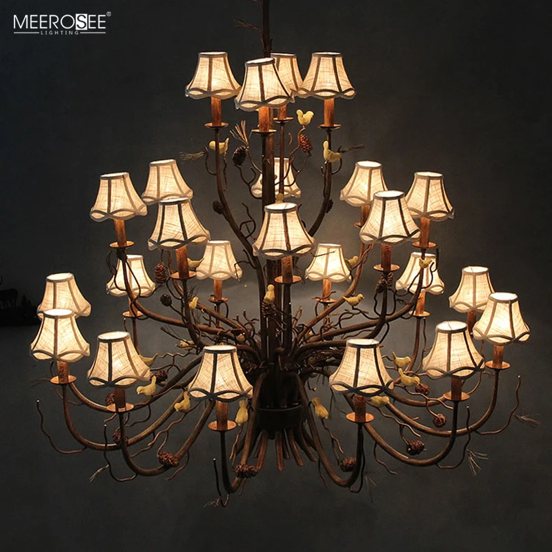 Meerosee Painting Oil Seal Iron Lamp Branch Chandeliers Lustres Modernes Contemporary Simulation Bird Lighting MD86815
