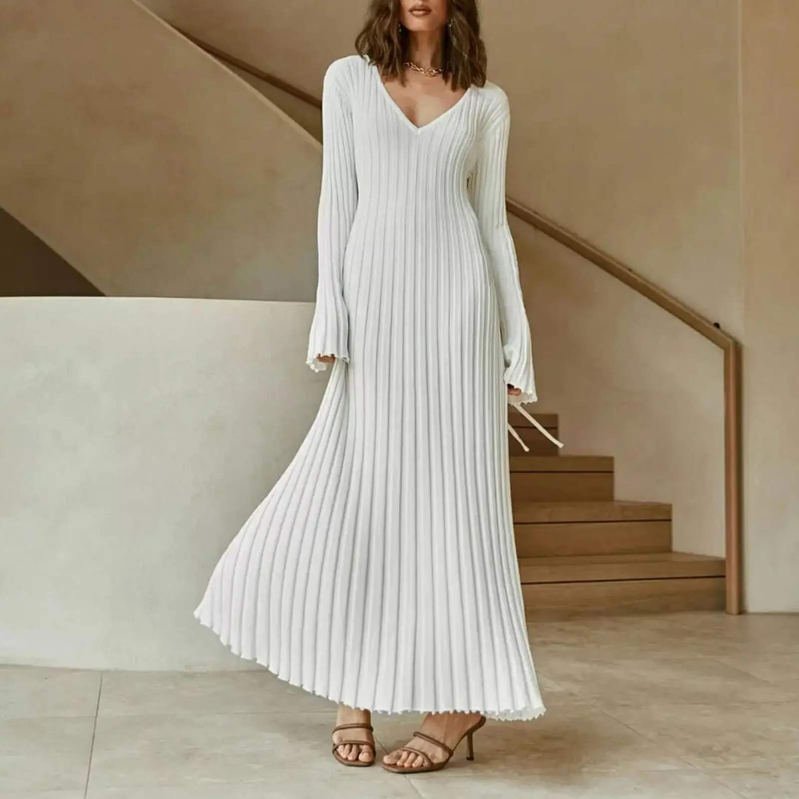 2025 Custom Pullover Knit Ribbed Lounge Dress for Women