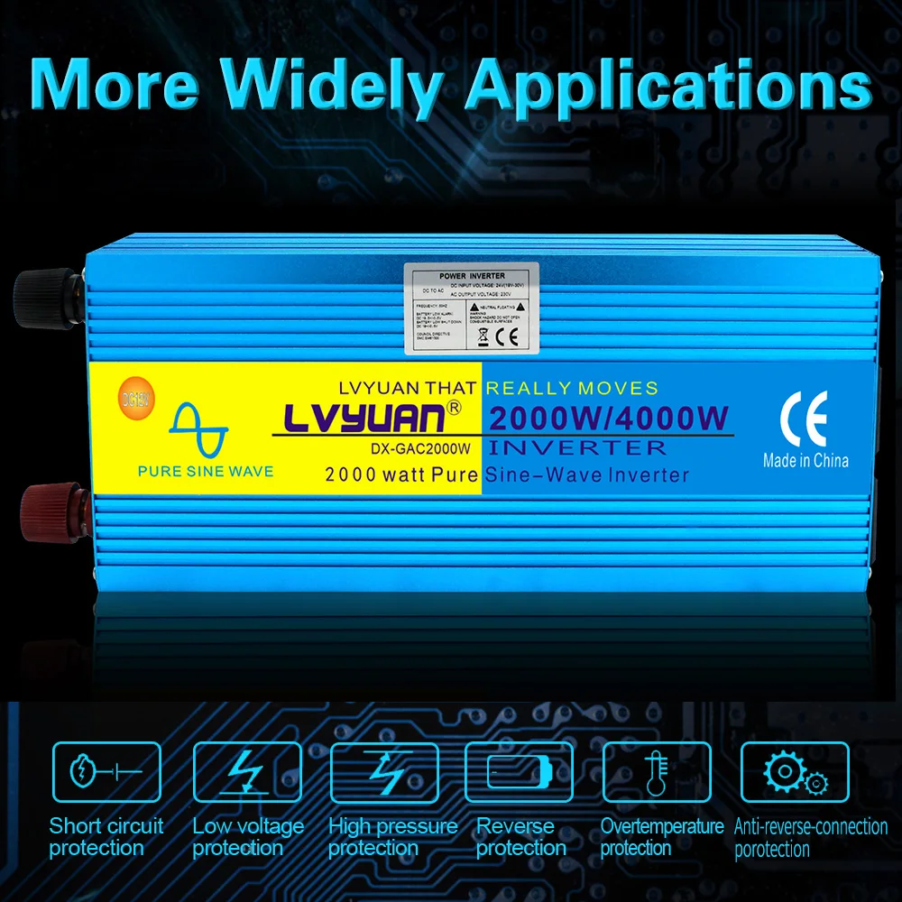 LVYUAN 2000W/4000W 正弦波インバーター 12V 220V 二つのAC出力 オフ 