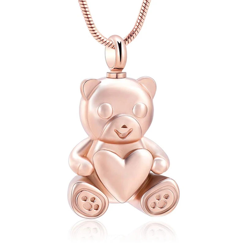 Stainless Steel Teddy Bear Pet Urn Pendant Memorial Ash Keepsake Cremation Jewelry Necklace for Ashes Locket Necklaces