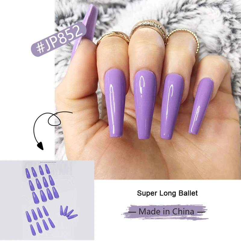 Дизайнерские Длинные балетное чистый цвет глазурь поверхностью для маникюра, маникюрный набор накладных ногтей \