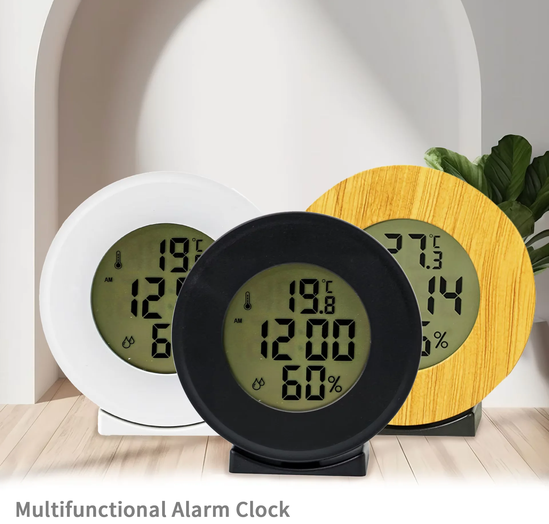 Round Indoor Digital Thermo-Hygrometer Mini Electronic Time Temperature Humidity Black White Table Desk Thermo-Hygrometer