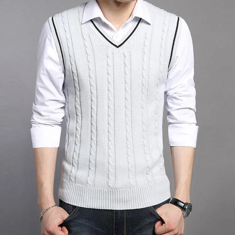Uomini Maglione Senza Maniche Gilet Uomo Autunno Lavorato A Maglia Solido Maglione Uomo Scollo A V Top Pullover Magl, Blu, L