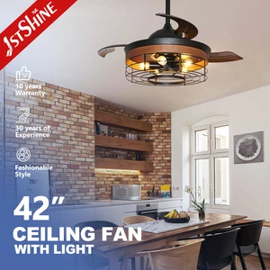 1stshine LED Ceiling Fan 6 Speeds Acrylic Blades Restaurant Remote Control Retractable Ceiling Fan Light