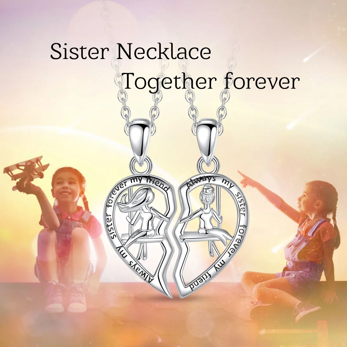925 Sterling Silver Friendship Best Friend Sisters Double Heart