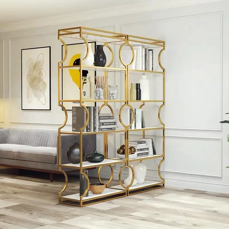 Northern Europe Style Simple Arch Light Livingroom Bedroom Cafe Shop Metal Golden Shelf Multi-functional Bookcase