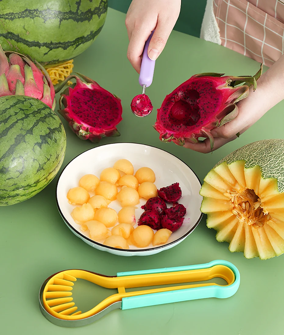 Melon Baller Scoop Set, 3 In 1 Stainless Steel Watermelon Cutter Fruit  Carving Tools Set,Fruit Scooper Seed Remover Watermelon Knife for Dig Pulp  Separator Fruit Slicer 