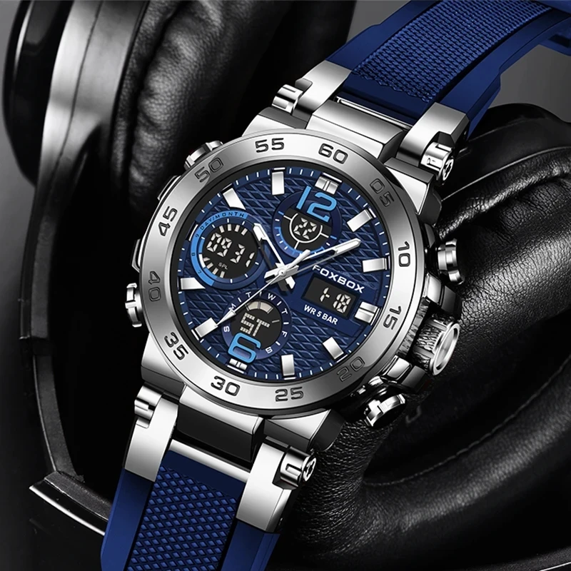 Men's Luxury Foxbox Dual Display Sport Watch - Waterproof Quartz