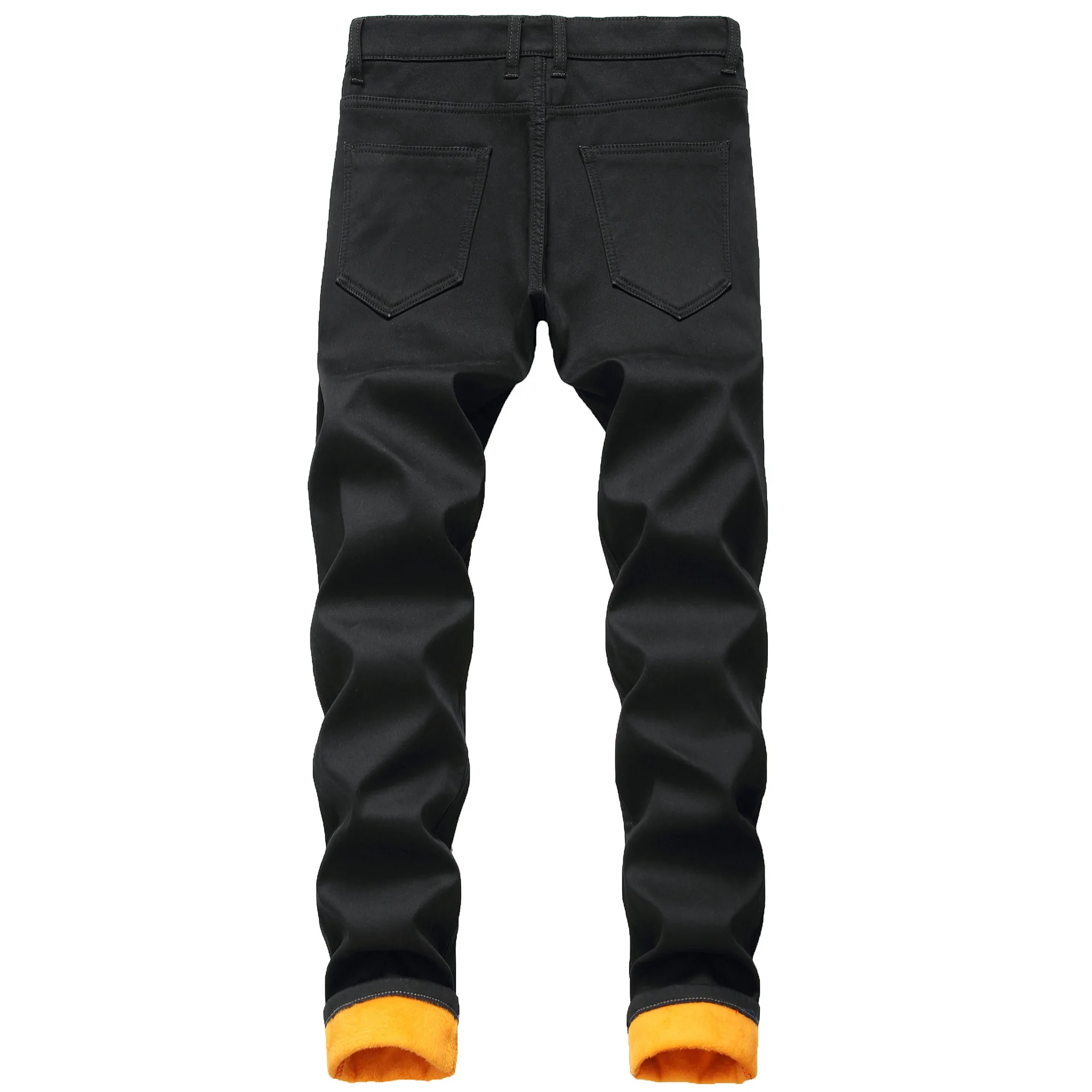 Plus Size Men's Winter Fleece Warm Jeans Straight Slim Thick Denim