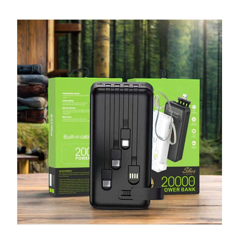 Built-in 4 Cable 3 USB Ports Custom Phone Fast Charging Portable Charger 20000mAh Power Bank for Oraimo