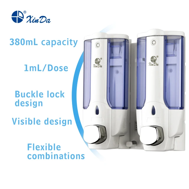 The Xinda ZYQ138s Functional Soap Dispenser 380 mL X2  Push Pump Plastic White Sanitize Bath Wall Mounted With Key-Locked