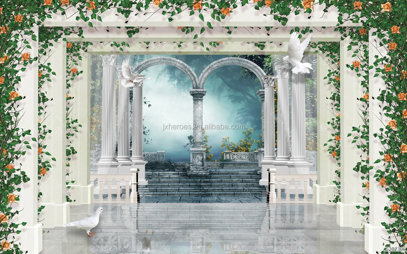 Elegant European Style Roman Column Scenery 3D 5D 8D Wall Mural Photo Wallpaper