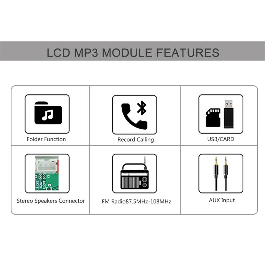 Bluetooth Wireless Audio Speaker Record Decoder MP3 Player Module With Volume Knob LCD Screen Display