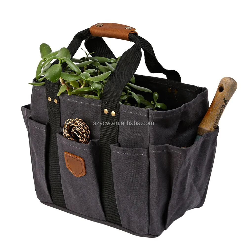 Premium Heavy Duty 16oz Waxed Canvas Gardening Supplies Carrying Tote Portable Garden Tool Sets