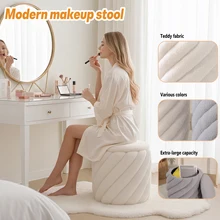 Modern Furniture Boucle Fabric Round Soft Tufted Footstool Storage Ottoman with Removable Lid