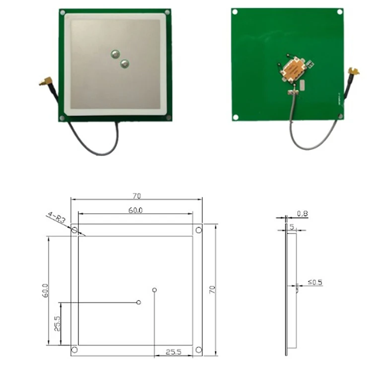 Customizable 60*60*5mm SMA/MMCX Interface 3dBi Dual Feed RFID Ceramic Antenna Circular Polarization for RFID Communication