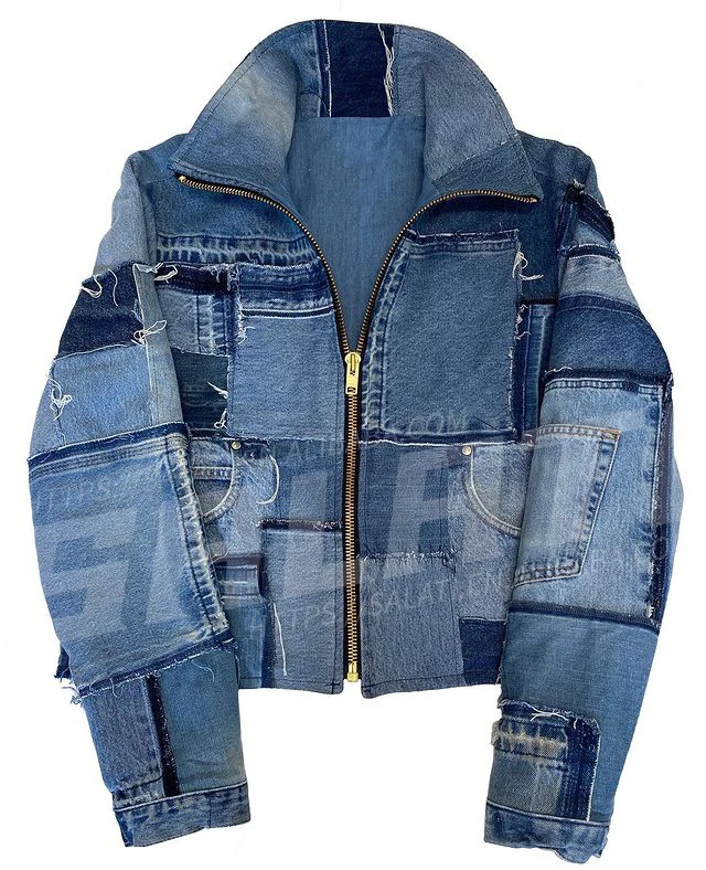 Custom Denim Jacket Patchwork Black Zip up Street Wear Denim Jacket Men