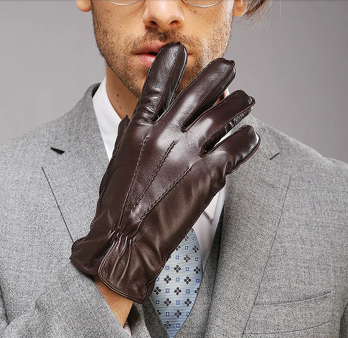 Luxury Mens Nappa Leather Dress Winter Driving Gloves With Thermal Cashmere  Wool