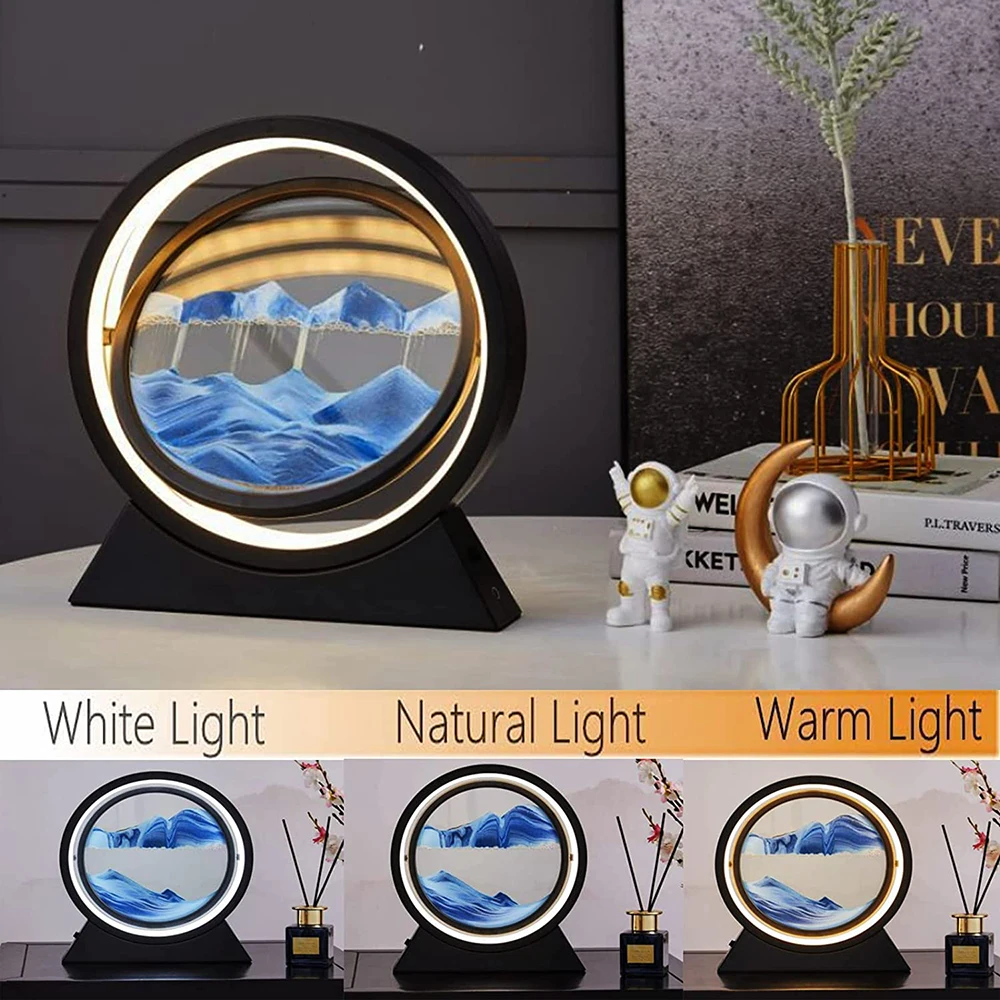 Hot New Colorful 360 Rotation Hourglass Quick Sand Bedside Table Light Remote Control USB Rechargeable LED 3D Quicksand Art Lamp