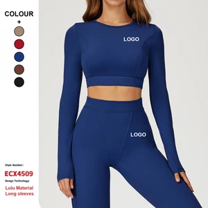 New Nude Tight  Quick-Drying Breathable Yoga Long-Sleeved Sports Tight Round Neck Long-Sleeved Women'S Running Fitness Yoga Tops