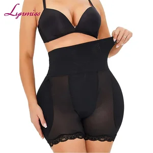 LYNMISS Women's High Waist Hip Padded Scrunch Butt Lifter Shaper Firm Tummy Control Panties Lace Shapewear Hip Padding