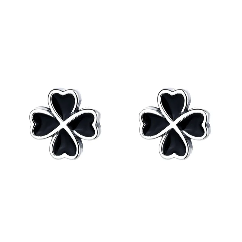 New Simple Four Leaf Clover Earrings Female S925 Sterling Silver Cold Style Earring Jewelry Empty Tray DIY Engagement Party