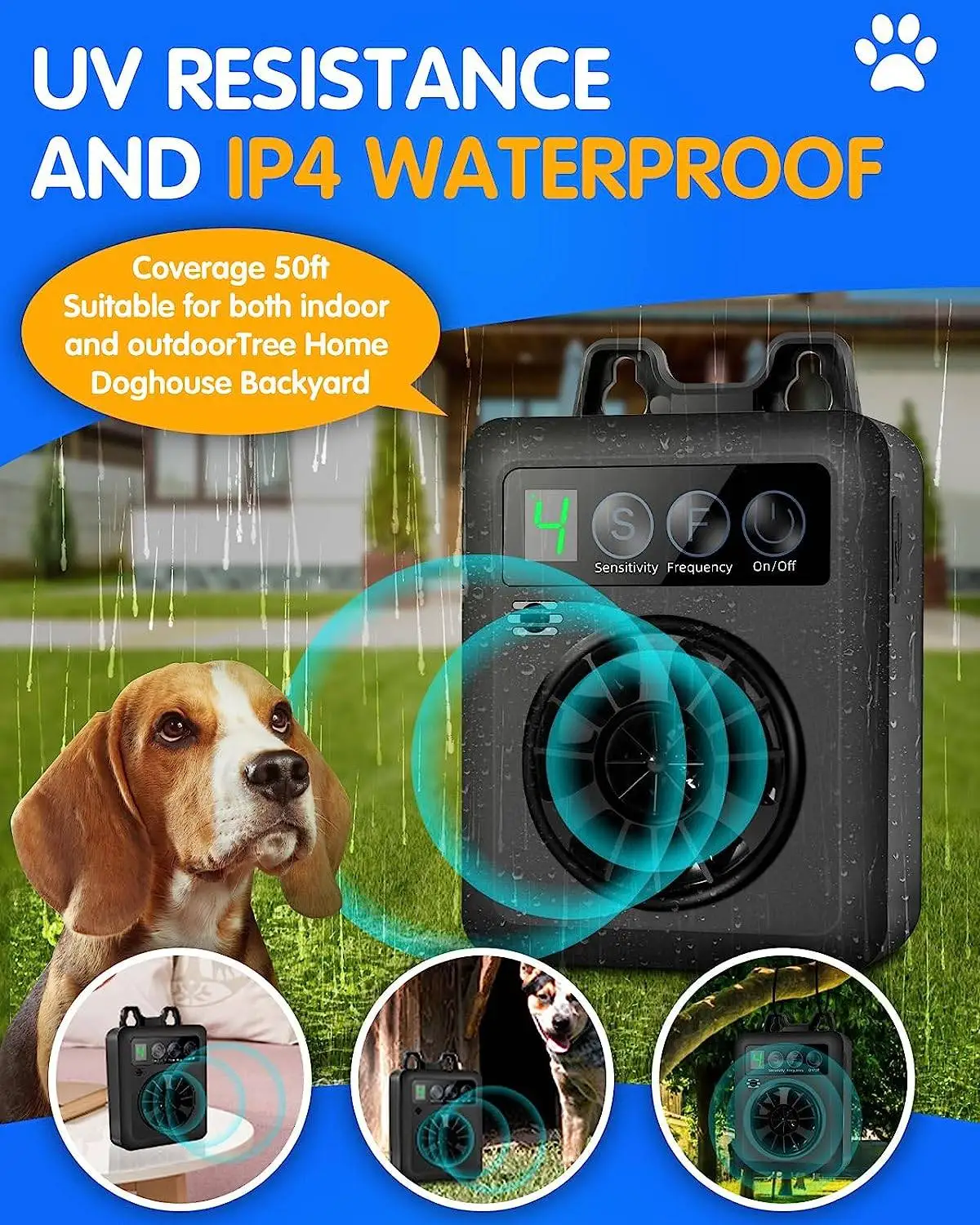 Rechargeable 50FT Ultrasonic Bark Control Devices Stop Neighbors Dog Barking Dog Bark Deterrent Device
