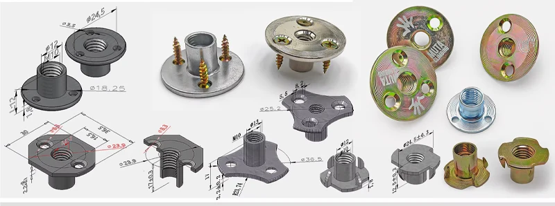 M10 M8 Carbon Steel Metal Zinc Rectangular Brad Hole Tee Nut for Climbing