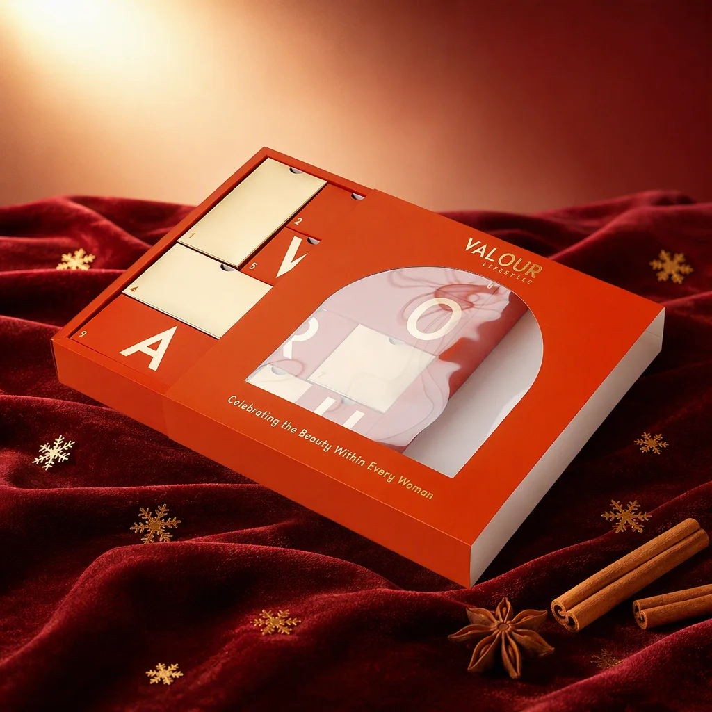 Individueller Weihnachts-Adventskalender-Karton mit Schublade und Fenster, Geschenkverpackung in Luxusausführung für den Countdown