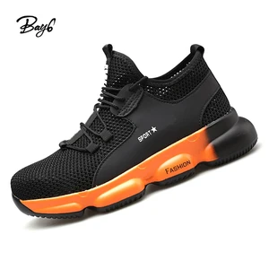 Breathable Fly Knit Steel Toe Jogging Working Sports Type Safety Shoes for Security Guard