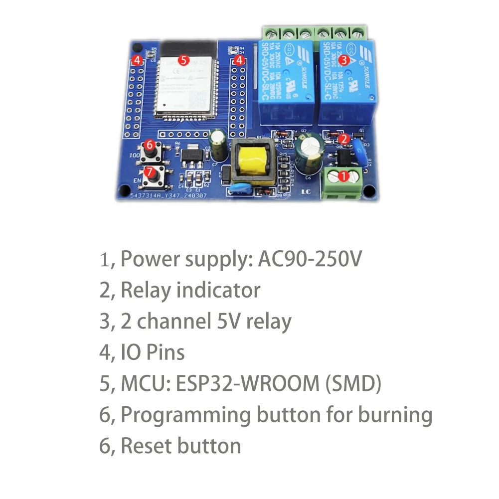 SCHEDA DI SVILUPPO relè canale ESP32-WROOM modulo relè singolo DC 7-60V