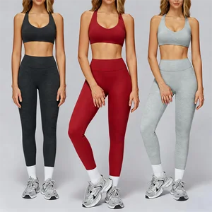 Custom Front Women Sportswear Fitness Bra Workout Leggings Set Breathable Quick-Dry High-Waisted 4-Piece Solid Gym Running Yoga