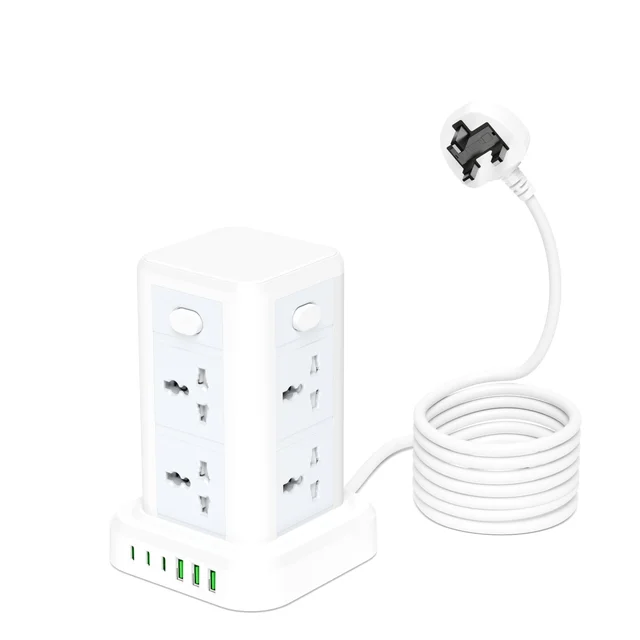 Tower Type Universal Power Strip With USB Port 8-Way Socket  USB Type-C Ports Extension Socket Surge Protector Plug Customized