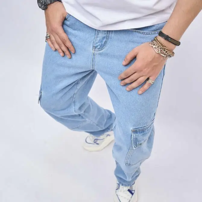 New arrivals hip hop jeans men's trend loose pants high street multi pocket wide leg pants