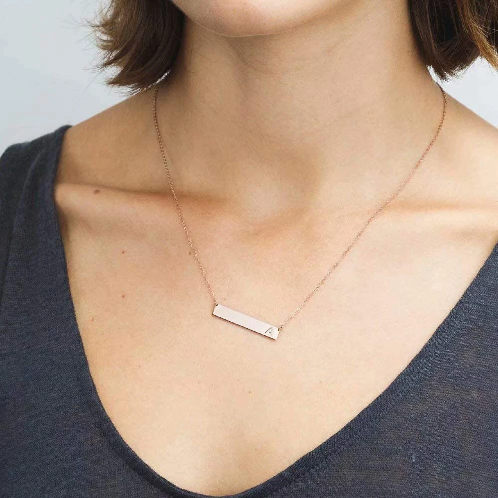 18k Gold Bar Initial Necklace For Women 
