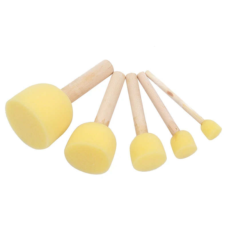 5Pcs/Set Sponge Paint Brushes Toys Wooden Handle Seal Sponge