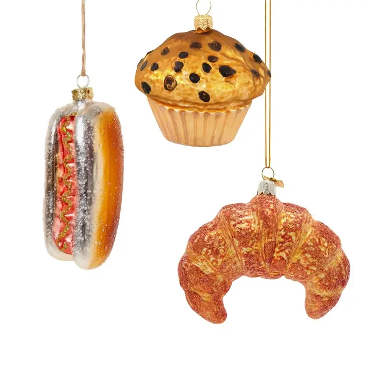 Custom grilled cheese sandwich cupcake cheddars croissant baking bread fast food christmas tree hanging glass baubles ornaments