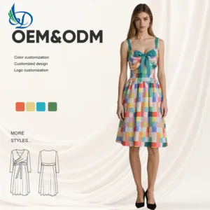 Blue Bow Dress, Suitable for Summer Gardens, Sweet Style, Natural Waistline Knee Length Casual Dress