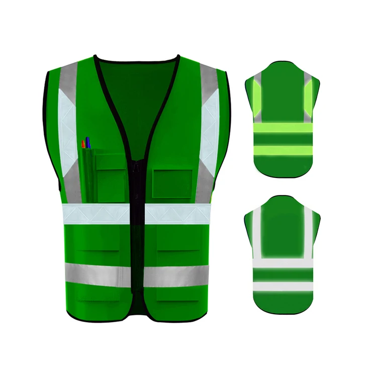 Зеленый тканевый светоотражающий жилет с логотипом на заказ