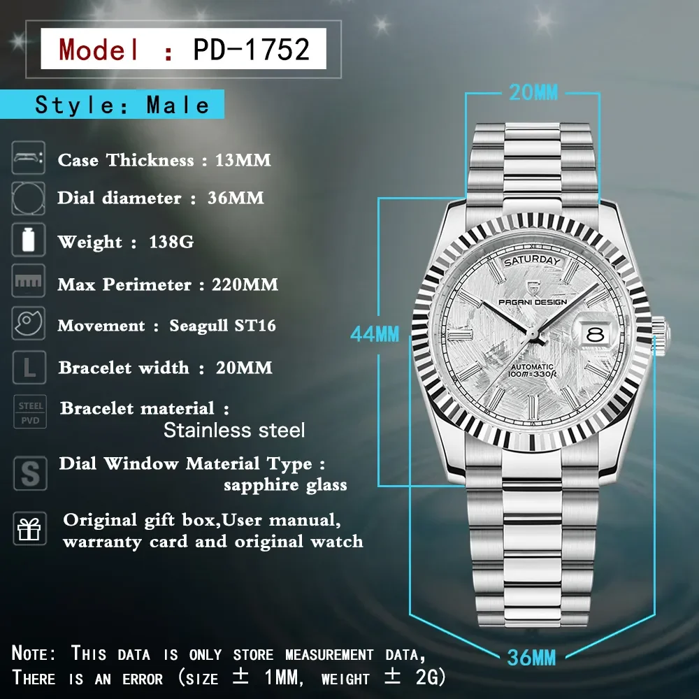 Pagani Design Automatikuhr Day Date Pagani Design Herrenuhr 36