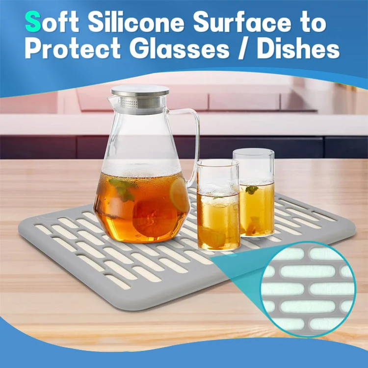 Stone Dish Drying Mats Wrapped in Silicone Webbing for Kitchen Counter Diatomaceous Earth Quick Kitchen Drying Mat